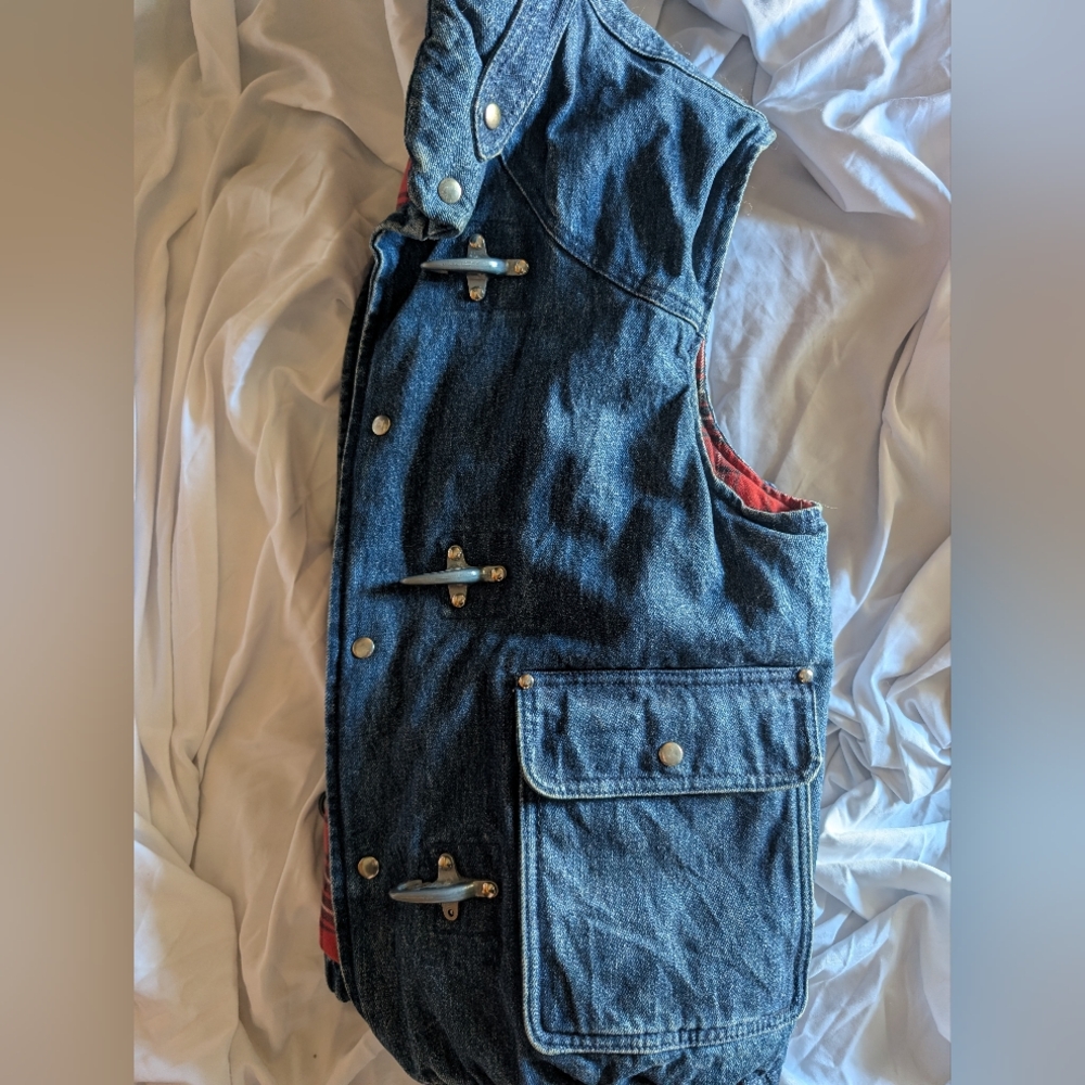 Ralph Lauren Denim Fireman Buckle Down Filled Biker Vest M - Picture 6 of 8